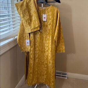 Elegant Khaadi Gold Women's Dress with matching pants